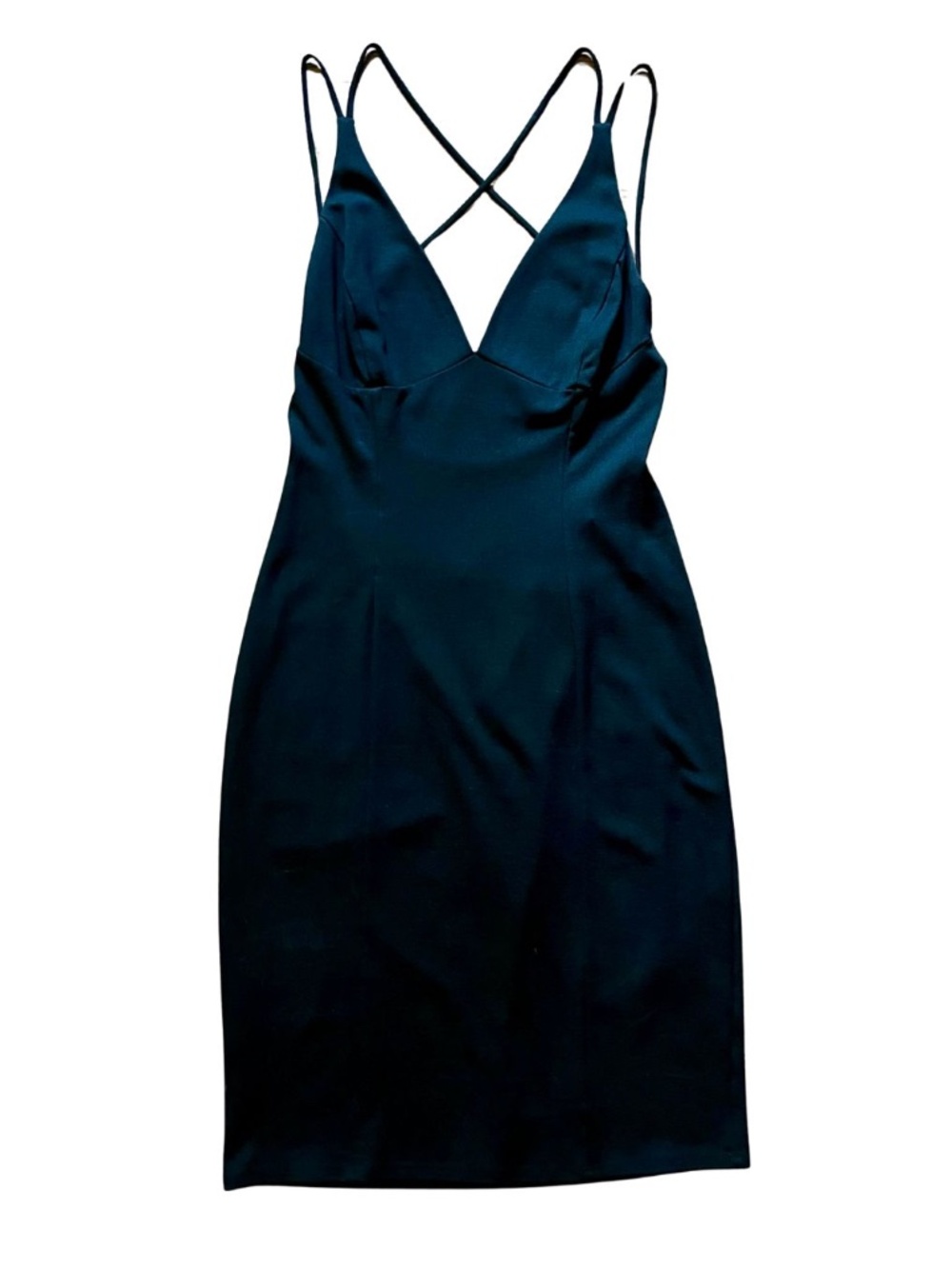 Vintage Women's Sleek Black Bodycon Sexy Dress Open Back Date Night Knee Length